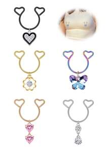 AVYRING 2Pcs Sexy Heart Love Nipple Ring No Piercing Nipple Hoops Women Fashion Body Jewelry Non Piercing Fake Nipple Rings Valentine Gift For Women