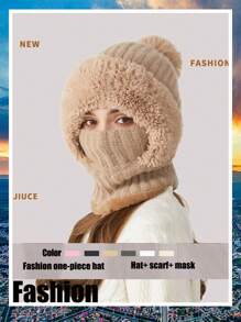WarmthMax Thermal Lined Knit Hat - Windproof, Thermal Insulation, Earflap Protection, Hooded Neck Gaiter, Breathable, Moisture-Wicking, Outdoor Cycling Essential For Cold Weather