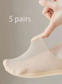 5 pares de calcetines invisibles de barco para mujer, calcetines transpirables ultradelgados, pantuflas de alta calidad con elástico y seda baja