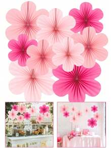 9 piezas- Decoraciones de papel, Set de 9 - Decoraciones colgantes de flores rosas, abanicos de fiesta y fondos florales para bodas, cumpleaños, decoración interior de sala de estar y dormitorio