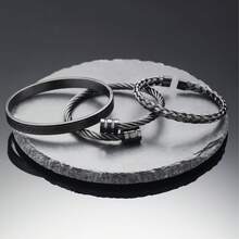 3Pcs Minimalist Stainless Steel Bracelets For Men Gold Roman Numeral Bangle Bracelet Twisted Cable Bracelet Adjustable Cuff Bracelet Mens Luxury Jewelry Bracelets Gifts - 黑色 - 查看 7