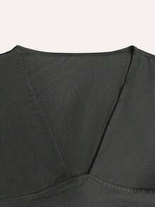 时尚性感V领修身长袖紧身衣，Y2K风格，适合春夏穿着 - 灰色 - 查看 6