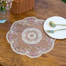 4 pièces Dessous de plat avec design de fleurs brodées françaises romantiques, tapis de décoration pour la maison, convient pour les tables extérieures, les mariages et les fêtes