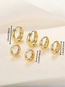 6 Packs Simple Rhinestone Geometric Metal Copper Hoop Earrings, Suitable For Summer Vacation, Beach, Party, Mother's Day, Valentine's Day