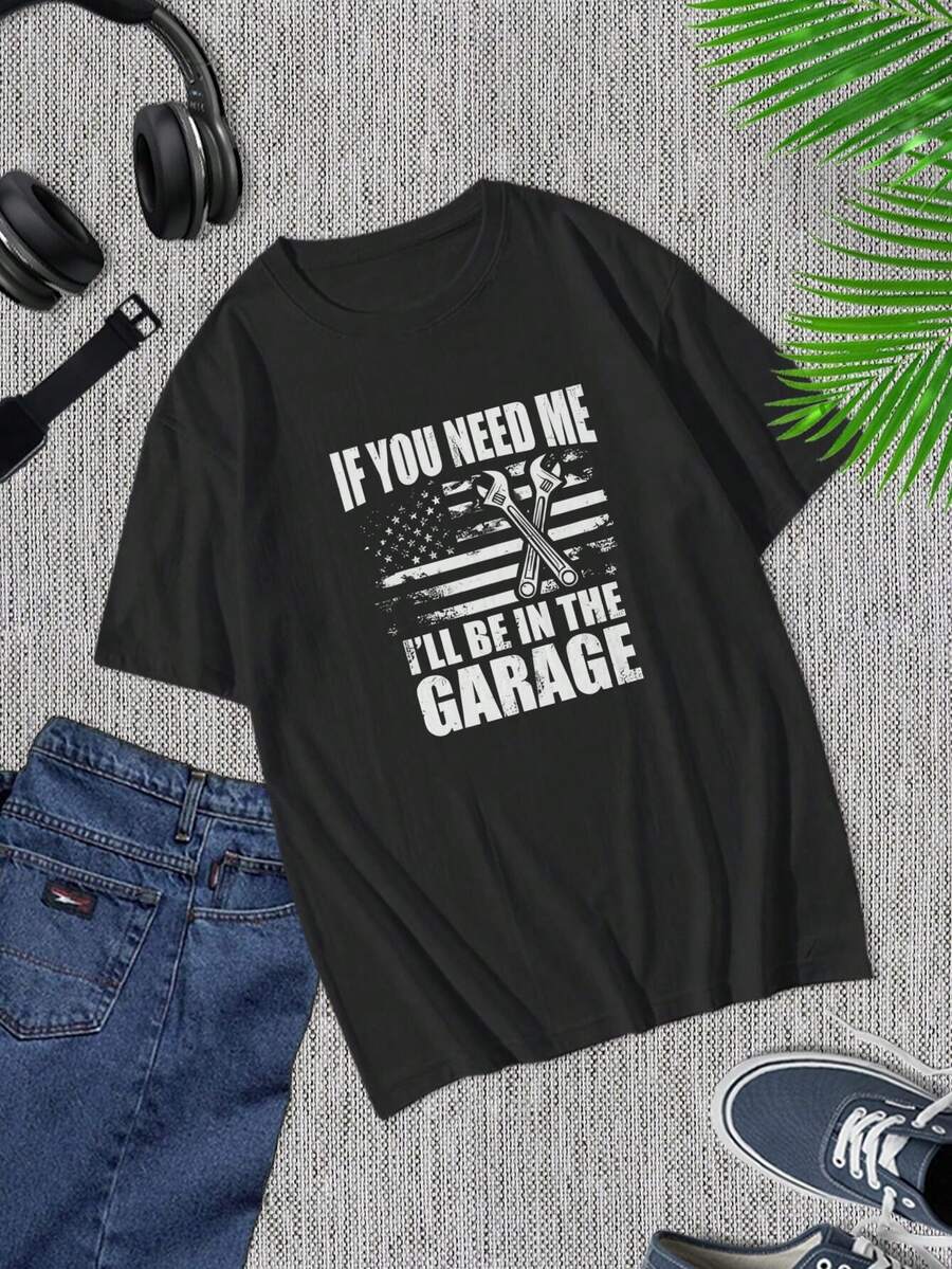 Camiseta de mecánico aficionado al automóvil con diseño de bandera estadounidense y llave inglesa - Regalo perfecto para papá, esposo, novio - Camiseta negra de corte relajado - Negro - Ver 1