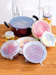 6 nắp silicon co giãn, nắp đậy bát đựng thức ăn, nắp bảo quản thực phẩm có thể tái sử dụng, nắp giữ tươi trái cây và rau quả đa năng co giãn, nắp bảo quản kín, hộp đựng trái cây, hộp đựng, có thể tái sử dụng, phụ kiện nhà bếp - Nhiều màu - Xem 6