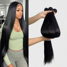 12A Human Hair Bundles 26 28 30 32 Inch Straight Bundles Human Hair 100% Unprocessed Brazilian Virgin Raw Weave Bundles 4 Bundles Real Natural Black Wavy Human Hair Extensions 1B Bundles For Women - Natural Black - View 2