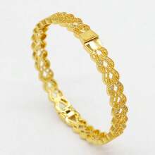 1pc Luxury Copper Bangle - Dubai Style, No Mosaic, Electroplated Surface, Suitable For Daily Wear And Gifting - Fits All Seasons - Yellow Gold - View 5