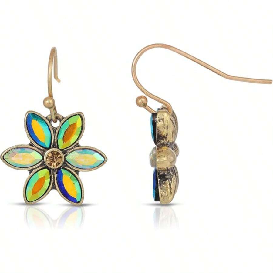 1928 Jewelry Drop & Dangle Earrings (1 Pair) - 1928 Jewelry Blue Iridescent Glass Flower Drop Earrings - View 1