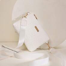 2pcs Women's Fashion Wave Print Embossed Webbing Crossbody Bag, Shiny Metal Shoulder Bag, Clutch Envelope Bag, Coin Purse - White - View 7