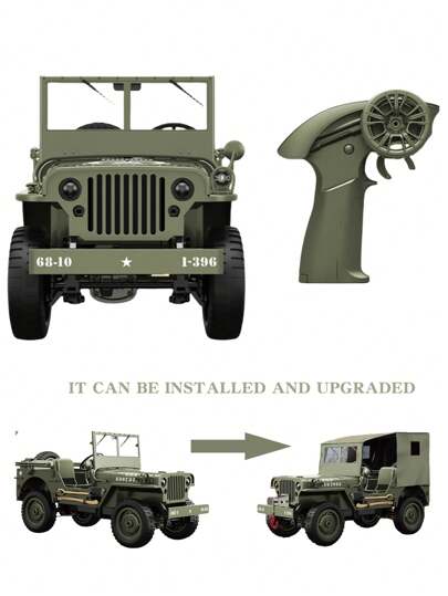 1:10 Maßstab 2.4G RC Offroadfahrzeug mit realistischem Armaturenbrett, abnehmbarer Motorhaube, unterstützt Upgrades (Verdeck, Seilwinde), 45° Steigfähigkeit durch leistungsstarken Motor, langanhaltend RC Betrieb