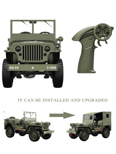 1:10 比例 2.4G 遥控越野卡车，配备逼真的仪表板、可打开的引擎盖、支持升级（顶篷、绞盘）、强劲电机提供 45° 爬坡动力、持久的遥控操作