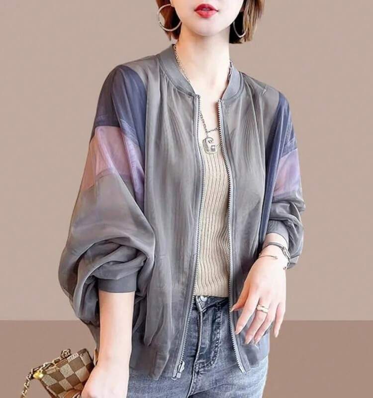 ラッシュガード レディース サマージャケット 夏 アウター 薄手 ジャンパー オーバーサイズ uvカット 日焼け止め服 冷房対策 カーディガン 透け感 通気性 吸汗 大きいサイズ アウトドア - グレー - 見る 2