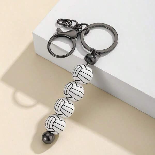2/1pc Sports-Style Beaded Baseball/Volleyball Keychain Pendant, Creative Wooden Bead Keyring, Anti-Lost Sports Ball Couple Keychain, Handbag/Phone Hanging Decoration