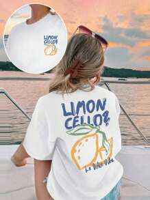 Camiseta de manga corta con cuello redondo informal y estampado para niñas y niños pequeños en verano - Una camiseta con un estilo de arte de limón refrescante que inspira la imaginación y la autoexpresión. Ropa para niñas, camisetas gráficas de verano, ropa para niñas preadolescentes