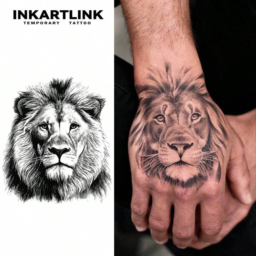 INKARTLINK 带有狮子图案的临时纹身，逼真的假纹身贴纸，半永久性纹身，自然哑光效果，防水防汗，持续 1-2 周，适合男性和女性