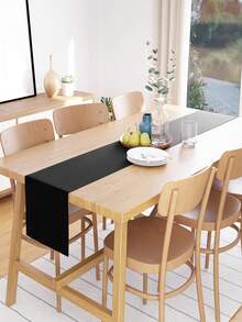 1pc Elegant Table Runner - Made Of Polyester, Rectangular, Solid Color, Suitable For Halloween, Farmhouse Style Restaurant, Kitchen, Dining Room, Party Decoration, Home Decor, Vanity And Tabletop Decoration, Party Dining Table Setting, Durable Tablecloth, Table Decoration - Black - View 5