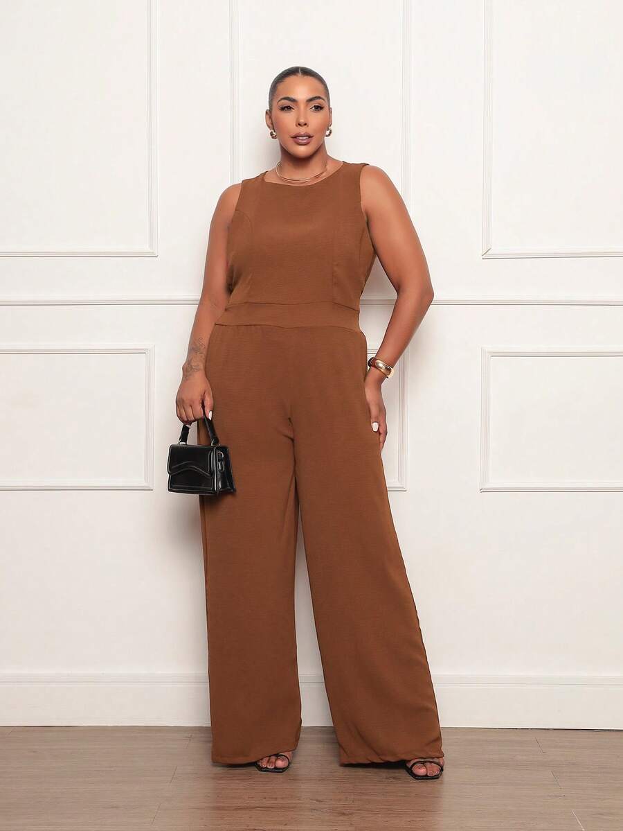 Duna Women's Plus Size Long Elegant Social Jumpsuit - Rỉ Nâu - Xem 1