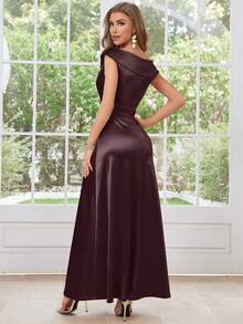 MUXXN 1950er Jahre Vintage Satin V-Ausschnitt Cocktailkleid - Schokoladenbraun - Übersicht 2