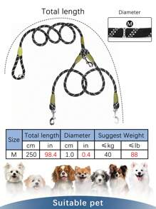 1pc Nylon Material 2-Way Glow-In-The-Dark Pet Leash, Double-Ended Dog Walking Leash Frees Up Hands For Jogging & Walking, Suitable For 2 Pets