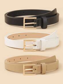 1/2/3/4 件简约时尚方形扣女士腰带，纯色优雅女士正装裤腰带，复古休闲腰带，学院风，适合日常通勤，可作为夏季、秋季、万圣节的礼物 - 彩色 - 查看 4