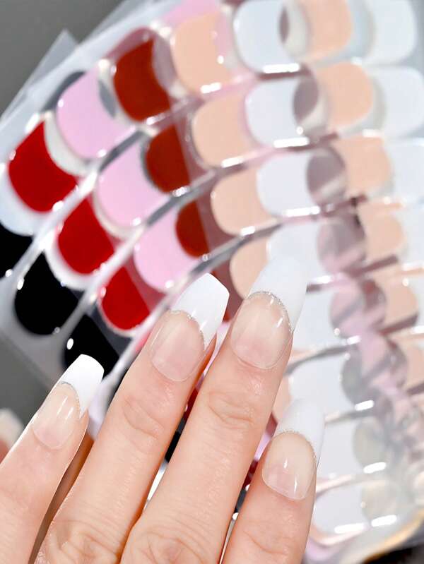 1 pièce Autocollants de gel pour ongles français, 12 couleurs Autocollants de gel UV pour ongles DIY, durcissant à la lampe UV, autocollants pour ongles faciles à utiliser et durables, Nail Art pour femmes, autocollants couvrant tout l'ongle