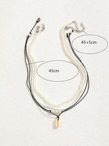 4pcs Bohemian Beach Shell Necklaces With Beaded Ropes & Faux Pearl Shell Pendants For Women - Multicolor - View 5