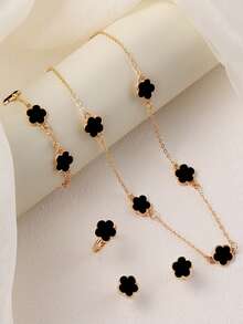 5 件女士时尚首饰套装，简约百搭的三叶草吊坠项链、手链、耳环、戒指，适合日常、休闲、派对、晚会、节日聚会，完美的礼物 - 彩色 - 查看 7