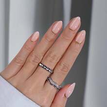 Press On Nails Almond - Short Nails Press Ons With Gold Foil Design, Glue On Nails For Women Gift, Supremely Fit Glossy Stick On Nails In 16 Sizes - 30 Nail Kit, Gold End - Đầu Vàng - Xem 5