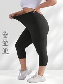 3 Packs Capri Leggings With Pockets High Waist Cropped Trousers Yoga Pants For Women Running Active 3/4 Length Leggings For Workout Exercise & Fitness Plus Size Black Dark Gray Navy Combo - 彩色 - 查看 3