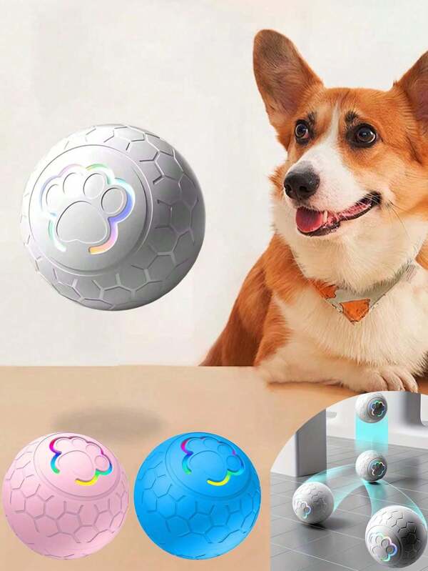 Smart Electric Bite-Resistant Luminous Bounce Ball Anti-Anxiety Suitable For Dogs And Cats Active Rolling Ball Solid Sports Activation Interactive Ball Release Pet Energy 24 Hours A Day USB Charging Ball Bite-Resistant Tamper Automatic Bounce Interactive Ball Suitable For Small And Medium-Sized Dogs And Cats Toys