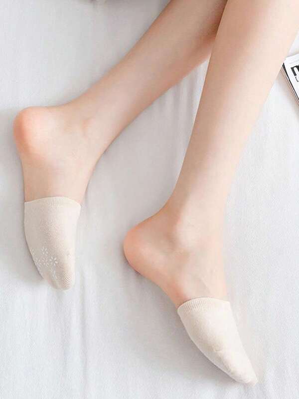 5 Pairs Women Two-Tone Ankle Socks, No Show Socks, Thin Silicone Non-Slip Hidden Half Toe Socks Suitable For Daily Wear In Autumn/Winter