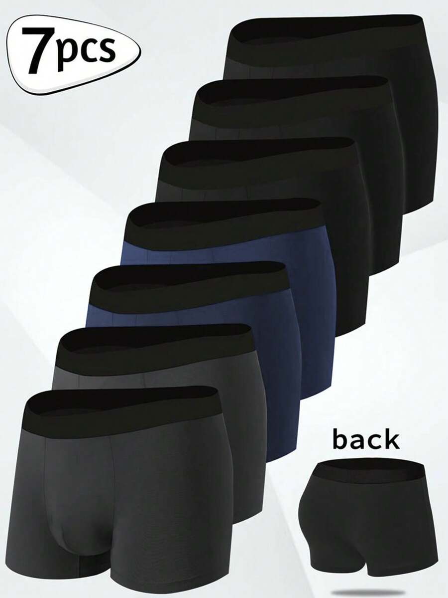 7 Stück/Set Herren Boxershorts, Herren einfarbige Boxershorts, Herren Unterwäsche