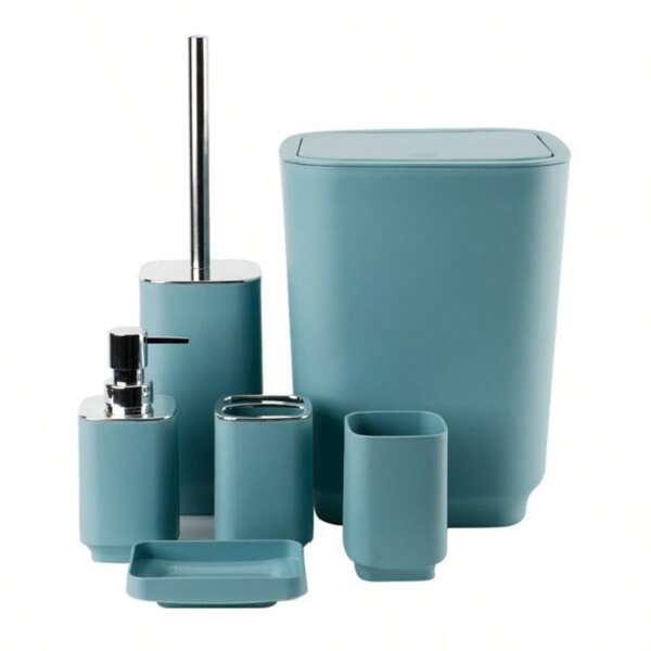 1 vaso para enjuague bucal, soporte para cepillo de dientes, caja de jabón, bote de basura, juego de baño, artículos de tocador, artículos de baño de hotel, juego de baño simple, artículos de tocador, decoración de inodoro, juego de baño de plástico.