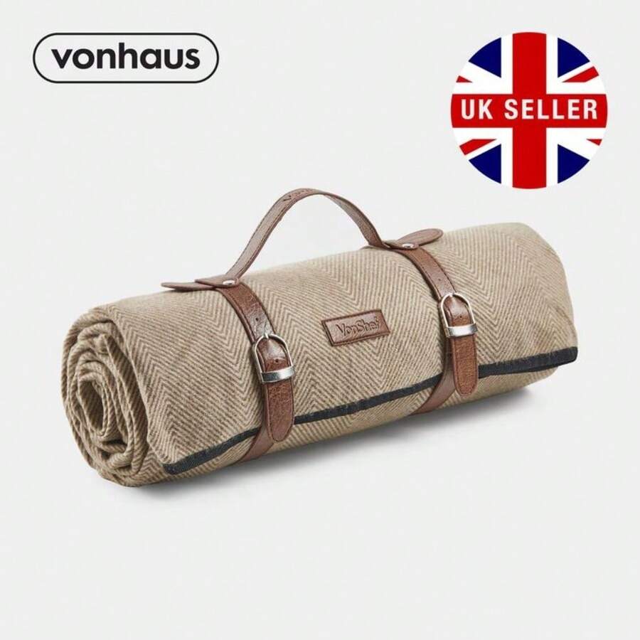 Brown Herringbone Waterproof Picnic Blanket - Brown - View 1