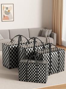 1 pièce Sac de voyage noir, sac de rangement de vêtements grande capacité, sac de rangement de couette, sac de rangement pliable, sac d'emballage pour déménagement, sac de rangement de vêtements, sac de rangement saisonnier, poignée renforcée à double fermeture éclair pour le déménagement, sac de rangement divers, accessoires de stockage pour déménagement