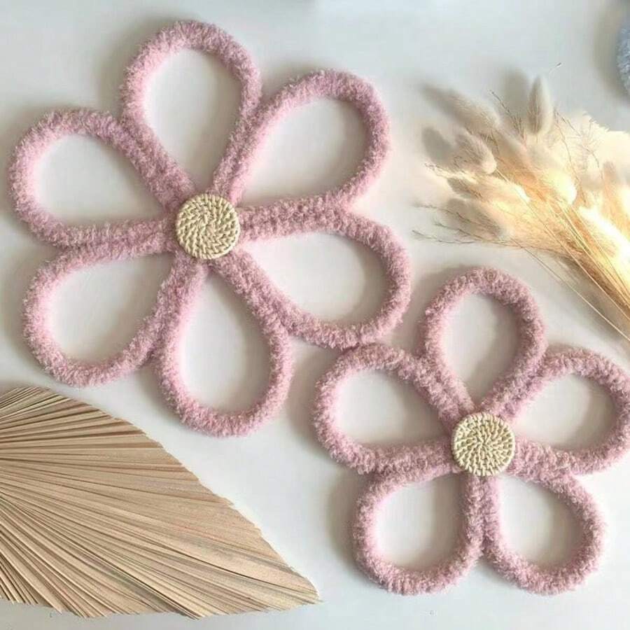 2 tấm thảm treo tường hoa cúc thủ công, hoa cúc nhiều màu thanh lịch, thảm treo tường họa tiết hoa cúc Boho Chic - đồ trang trí tường dệt, nghệ thuật treo tường phòng ngủ ký túc xá Boho - Nhiều màu - Xem 1