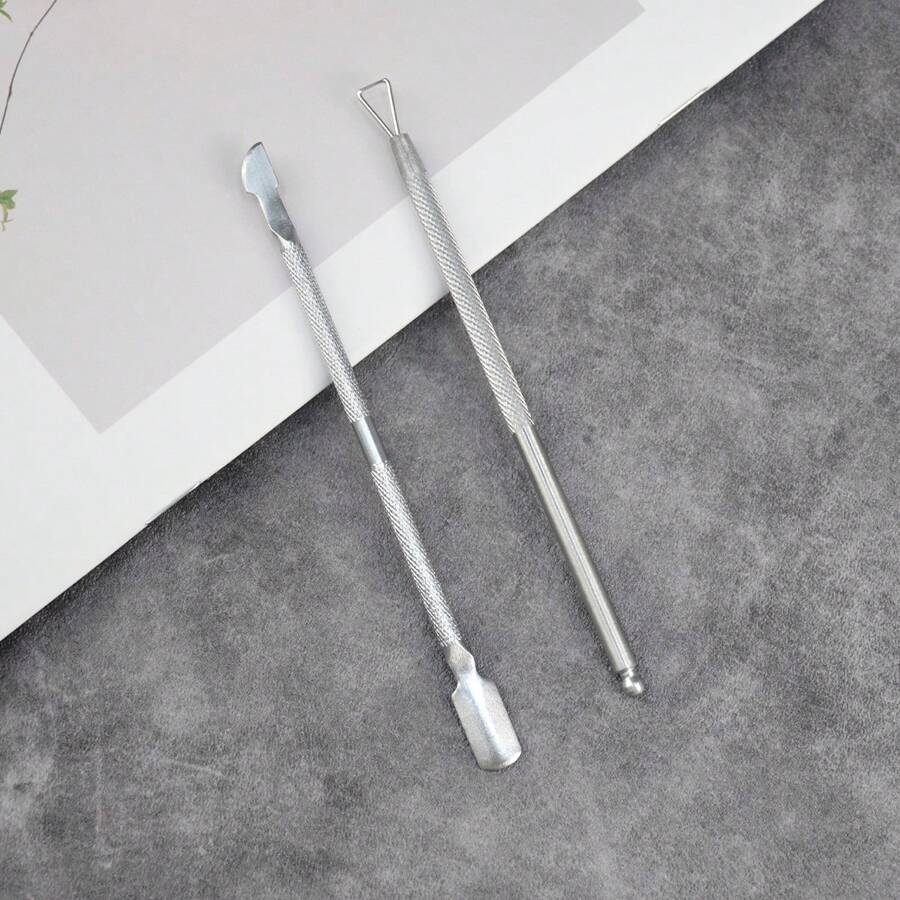 2pcs Stainless Steel Cuticle Nipper And Cuticle Pusher Manicure Set Tools