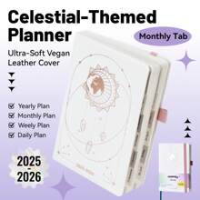 1pc 2025-2026 Planner Notebook, 204 Sheets / 408 Pages Monthly&Weekly Schedules A5 Leather Cover Diary Journal 80GSM Agenda School&Office Supplies Stationery Back To School