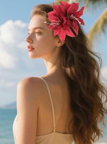 1pc Holiday Style 12cm Artificial Flower Hair Clip Valentine's Day Claw Clips Hair Claws Hair Barrettes, School Stuff, Vacation Outfits Woman