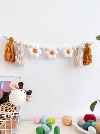 1 件菊花派对装饰吊坠拿铁艺术，简约风格家居花流苏装饰横幅，编织餐椅派对背景横幅，多功能房间装饰，节日礼物，适用于卧室和客厅