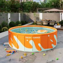 1pc Round Inflatable Foldable Swimming Pool, Portable Home Swimming Pool, One-Click Quick Open No Installation Easy Storage, Suitable For Summer Yard Lawn Patio Leisure Swimming - Orange - View 5