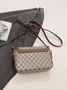 时尚休闲百搭大容量双层单肩斜挎包，复古设计高品质按扣小方包，女士 - 灰色 - 查看 8