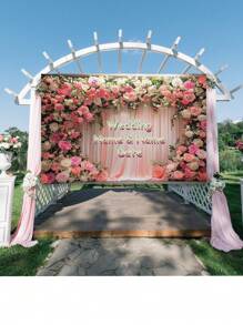 1pc Customized Wedding Arch Backdrop With Floral Decoration, Personalized With Name And Date