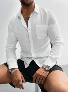 White Men Dress Shirts Solid Color Long Sleeves Button Up Shirt Men,For Office Meetings,For Weddings And Party,For Father's Day,For Boyfriend Gifts,Suitable For All Seasons