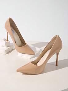 Fall/Winter 2025 Women's High-End Apricot Patent Leather Pointed Toe Shallow Sexy Party Nightclub Fashion Nude Color 10cm High Heel Pumps, Elegant - Apricot - View 2