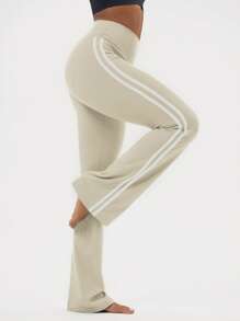 Sodalemon Women'S Streetwear Sportswear Blockcore Sport Side-Stripe Patchwork Cargo Woven Tape Yoga Flare Pants Tights