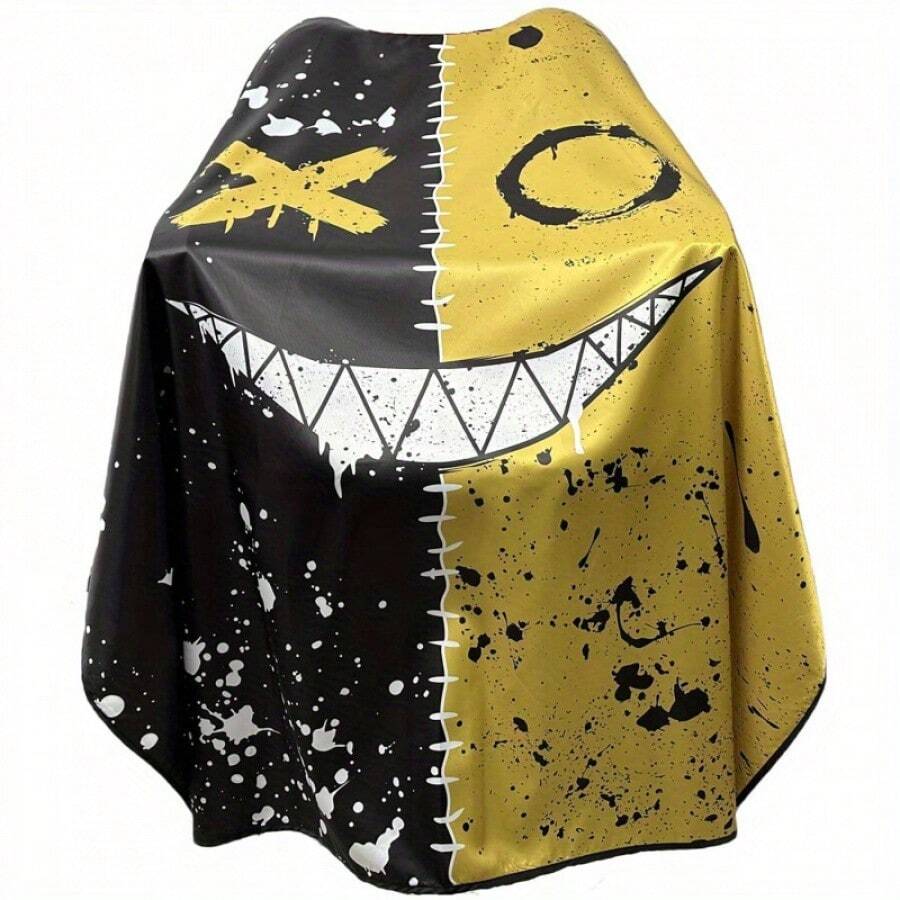 男士时尚理发披肩，带按扣 - 黑色和黄色，大胆的图形设计，非常适合理发和沙龙活动，沙龙必备 | 大胆的图形披肩 | 可调节肩部披肩 - 黃色 - 查看 1