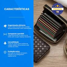 Unisex Slim Anti-Theft Zipper Card Holder Wallet Universal Women Men Plaid - 黑色 - 查看 3