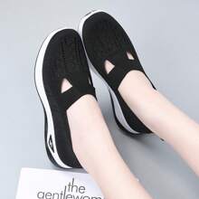 Women's Lightweight Breathable Knit Slip-On Sneakers - Comfortable Low-Top Casual Shoes With Soft PVC Sole, Round Toe, And Fabric Lining For All-Day Wear, Lavender, Puple And Black, Ladies Sneakers, Foreign Trade Women's Shoes Breathable Shoes Women's Cross-Border Lace-Up Fashion Sports Women's Shoes